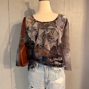 Y2K Style Sheer Velvet Blouse Chico’s Women’s Plus 1X Hippie Fairy Floral